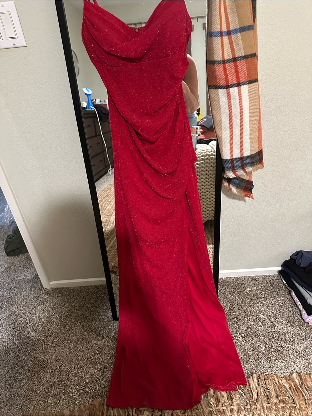 Windsor Red Sparkle Draped Prom Gown